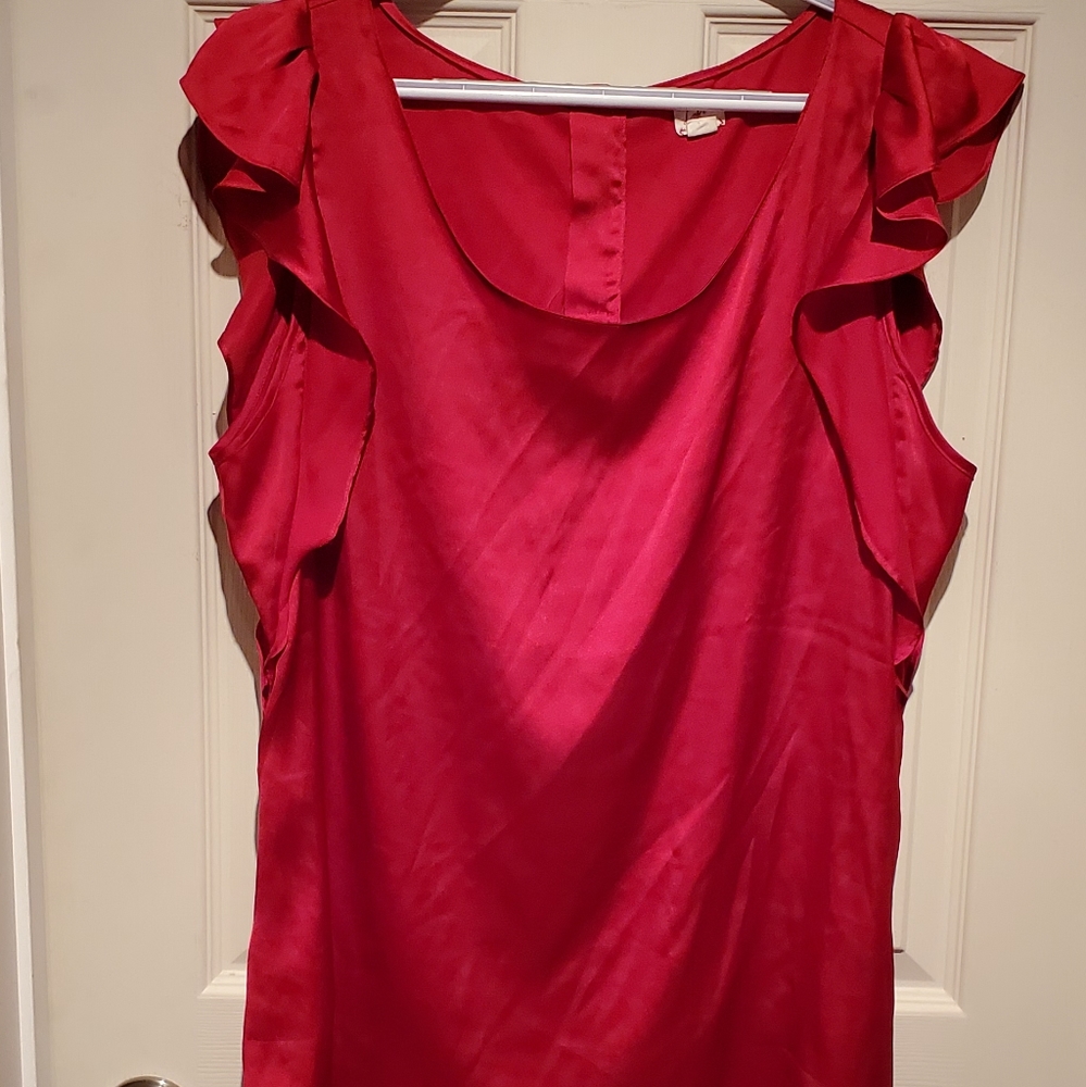 Ann Taylor Loft Red Flutter Sleeve Blouse